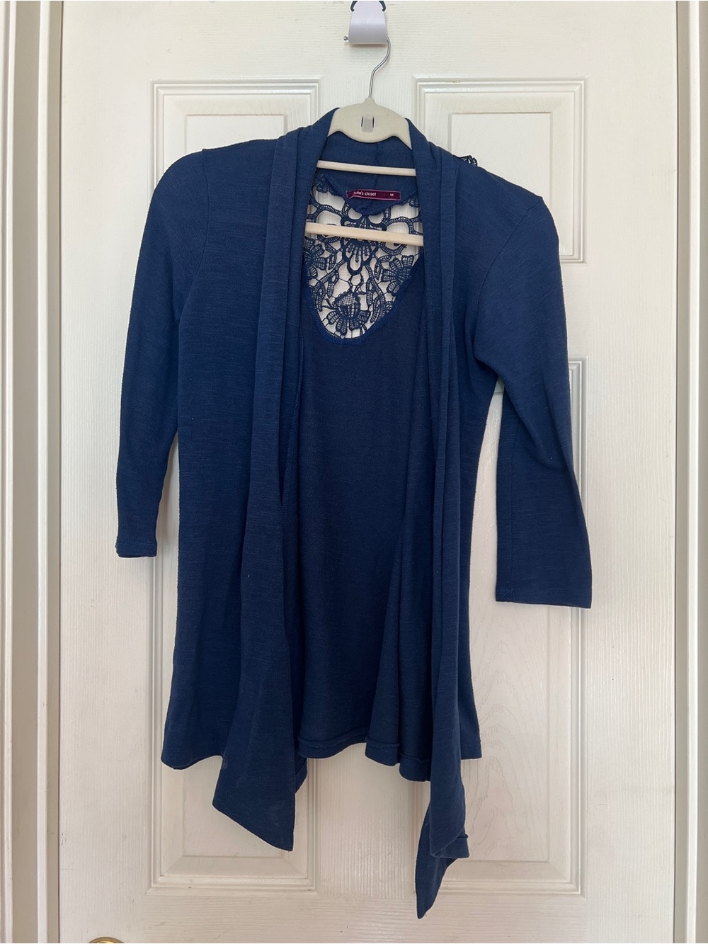 julie's closet Navy Blue Lace-Back Open Cardigan Set